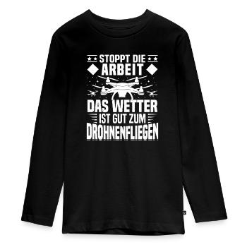 Drohnenpilot FPV Drohne Quadroctoper - Teenager Premium Bio Langarmshirt - Schwarz - Vorne - AI Model Kid Female (0cm)