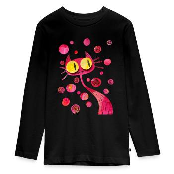 Quirky, Colorful and Curious Kitty Cat - Teenager Premium Organic Long Sleeve Shirt - black - Front - AI Model Kid Female (0cm)