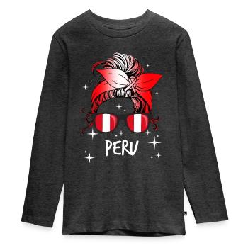 Peru - Teenager Premium Organic Long Sleeve Shirt - heather anthracite - Front - AI Model Kid Female (0cm)