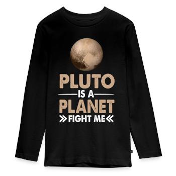 Pluto Planet - Teenager Premium Organic Long Sleeve Shirt - black - Front - AI Model Kid Female (0cm)