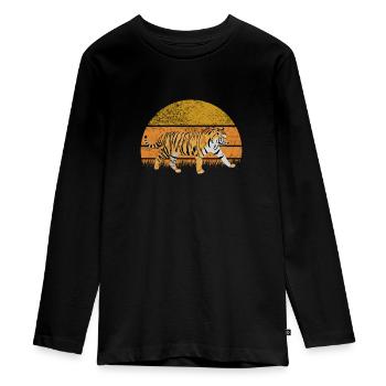 Tiger Retro Vintage Big Cat - T-shirt manches longues Premium Ado - noir - Devant - AI Model Kid Female (0cm)