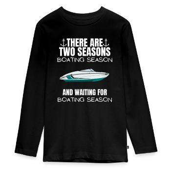Boat Regatta . Powerboat motor yacht . Yacht Sailing - Teenager Premium Organic Long Sleeve Shirt - black - Front - AI Model Kid Female (0cm)