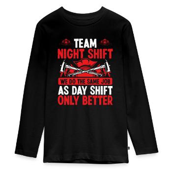 Night Shift Firefighter Fire Hose Mask Volunteer - Teenager Premium Organic Long Sleeve Shirt - black - Front - AI Model Kid Female (0cm)