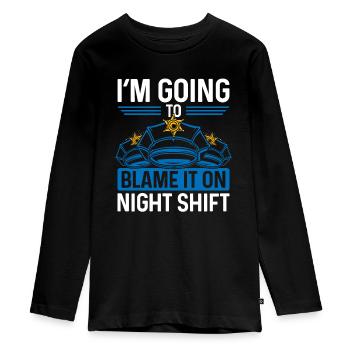 Night Shift Policeman Blame Police Officer - Teenager Premium Organic Long Sleeve Shirt - black - Front - AI Model Kid Female (0cm)