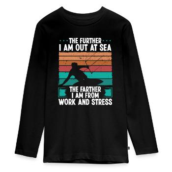 Kitesurfer Further out at Sea Humor Kitebaorder - Teenager Premium Organic Long Sleeve Shirt - black - Front - AI Model Kid Female (0cm)