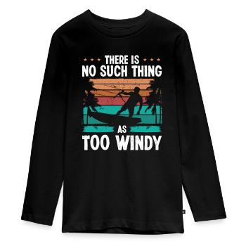 Kiteboarding Vintage Too windy Kiteboarder Kite - Teenager Premium Organic Long Sleeve Shirt - black - Front - AI Model Kid Female (0cm)