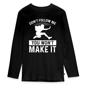 Wide Receiver Gloves Pass Catcher Football - Teenager Premium Organic Long Sleeve Shirt - black - Front - AI Model Kid Female (0cm)