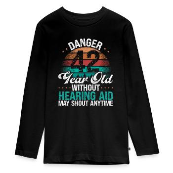 42 Birthday Idea Humor May Shout Funny 42 Year Old - Teenager Premium Bio Langarmshirt - Schwarz - Vorne - AI Model Kid Female (0cm)