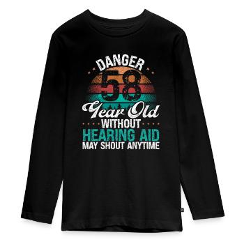 58 Birthday Idea Humor May Shout Funny 58 Year Old - Teenager Premium Bio Langarmshirt - Schwarz - Vorne - AI Model Kid Female (0cm)