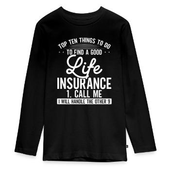 Insurance Find Best Insurance Call Insurance Agent - Teenager Premium Organic Long Sleeve Shirt - black - Front - AI Model Kid Female (0cm)