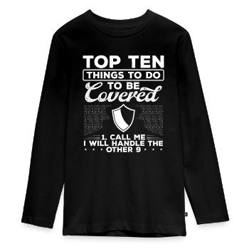 Insurance Top Ten Things to Be Covered Agent - Teenager Premium Organic Long Sleeve Shirt - black - Front - AI Model Kid Female (0cm)