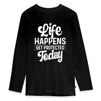 Insurance Life Happens get Protected Today Agent - Teenager Premium Organic Long Sleeve Shirt - black - Front - AI Model Kid Female (0cm)