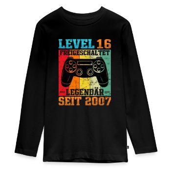Gaming Geburtstag 2007 Level 16 - Teenager Premium Bio Langarmshirt - Schwarz - Vorne - AI Model Kid Female (0cm)