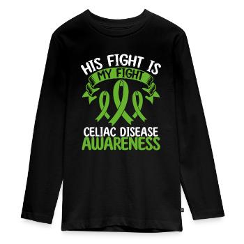 Celiac Disease Ribbon Month His Fight is my Fight - Teenager Premium Organic Long Sleeve Shirt - black - Front - AI Model Kid Female (0cm)