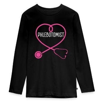 Phlébotomiste Stéthoscope Appréciation Coeur - T-shirt manches longues Premium Ado - noir - Devant - AI Model Kid Female (0cm)