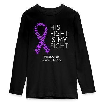 Migraine Ribbon Month His Fight is my Fight - Teenager Premium Organic Long Sleeve Shirt - black - Front - AI Model Kid Female (0cm)