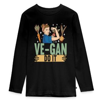 Végétarien végétalien - T-shirt manches longues Premium Ado - noir - Devant - AI Model Kid Female (0cm)