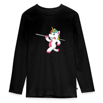 Speerwurfstrecker Leichtathletik Speerwerfer - Teenager Premium Bio Langarmshirt - Schwarz - Vorne - AI Model Kid Female (0cm)