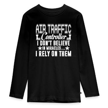 Air Traffic Controller Rely On Miracles - Teenager Premium Organic Long Sleeve Shirt - black - Front - AI Model Kid Female (0cm)