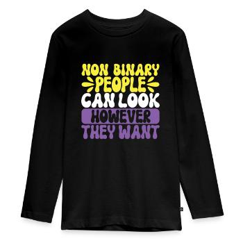 Non Binary Pride Genderqueer - Teenager Premium Bio Langarmshirt - Schwarz - Vorne - AI Model Kid Female (0cm)