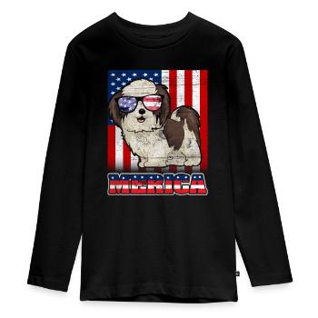 4. Juli Hund Merica - Teenager Premium Bio Langarmshirt - Schwarz - Vorne - AI Model Kid Female (0cm)