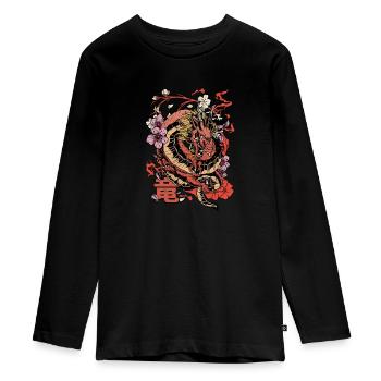 Japanischer Tokio-Drache Retro - Japanische Mythologie - Teenager Premium Bio Langarmshirt - Schwarz - Vorne - AI Model Kid Female (0cm)