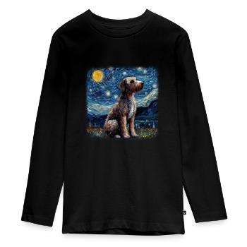 German Wirehaired Pointer Van gogh starry night - Teenager Premium Organic Long Sleeve Shirt - black - Front - AI Model Kid Female (0cm)