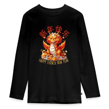 Year Of The Dragon Happy Chinese New Year 2024 - Teenager Premium Organic Long Sleeve Shirt - black - Front - AI Model Kid Female (0cm)