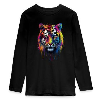 Rainbow Tiger - Teenager Premium Organic Long Sleeve Shirt - black - Front - AI Model Kid Female (0cm)