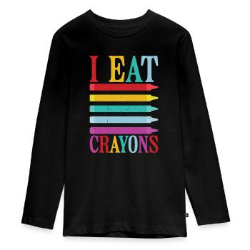 I Eat Crayons 10 - Teenager Premium Organic Long Sleeve Shirt - black - Front - AI Model Kid Female (0cm)