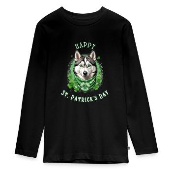 Chien husky avec Bandana de trèfle vert St. Patrick’s - T-shirt manches longues Premium Ado - noir - Devant - AI Model Kid Female (0cm)