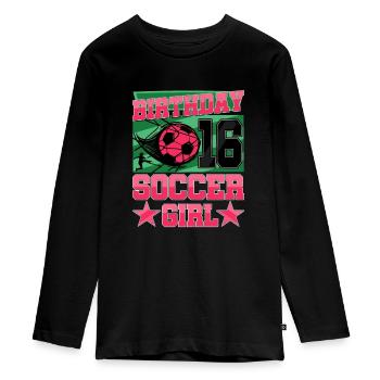 16e anniversaire Fille Football 16 ans Cadeaux - T-shirt manches longues Premium Ado - noir - Devant - AI Model Kid Female (0cm)
