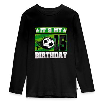15th birthday Boy Soccer 15 Years Old Gifts - Teenager Premium Bio Langarmshirt - Schwarz - Vorne - AI Model Kid Female (0cm)