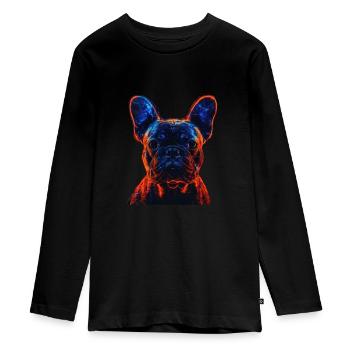 Red and Blue French Bulldog - Teenager Premium Bio Langarmshirt - Schwarz - Vorne - AI Model Kid Female (0cm)