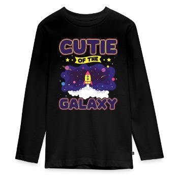 Galaktisch Süß: "Cutie of the Galaxy Mädchen, Girl - Teenager Premium Bio Langarmshirt - Schwarz - Vorne - AI Model Kid Female (0cm)