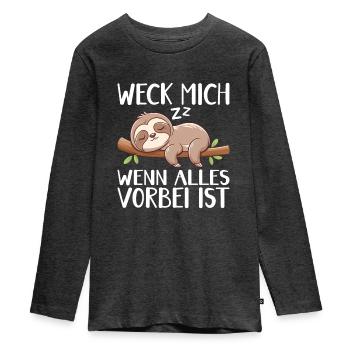 Réveille-moi quand tout est fini / Lève-tard - T-shirt manches longues Premium Ado - anthracite chiné - Devant - AI Model Kid Female (0cm)