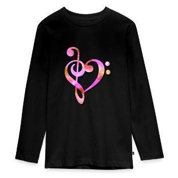 Techno Musique Clé de basse Clé de partition - T-shirt manches longues Premium Ado - noir - Devant - AI Model Kid Female (0cm)
