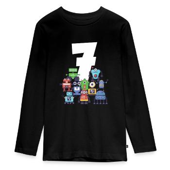 Children's Birthday Seventh Birthday 7 Seven Child - Teenager Premium Organic Long Sleeve Shirt - black - Front - AI Model Kid Female (0cm)