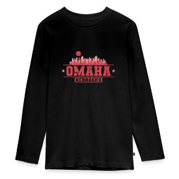 Omaha City, Nebraska - Teenager Premium Organic Long Sleeve Shirt - black - Front - AI Model Kid Female (0cm)