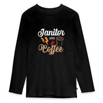 Janitor loves Coffee Hausmeister - Teenager Premium Bio Langarmshirt - Schwarz - Vorne - AI Model Kid Female (0cm)