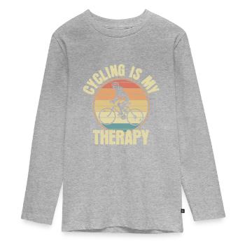 Radfahren ist mein Therapie-| Fahrradmädchen Retro - Teenager Premium Bio Langarmshirt - Grau meliert - Vorne