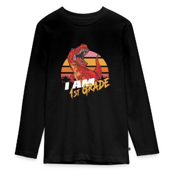 Finally 1st Grade, First Grader - Teenager Premium Organic Long Sleeve Shirt - black - Front - AI Model Kid Female (0cm)