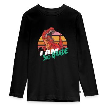 I am 3rd Grade, Second Grader - T-REX - Teenager Premium Organic Long Sleeve Shirt - black - Front - AI Model Kid Female (0cm)