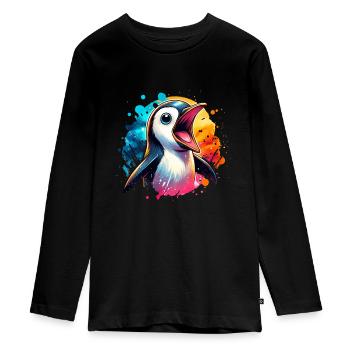 Screaming Penguins Pingouin Famille Mignon - T-shirt manches longues Premium Ado - noir - Devant - AI Model Kid Female (0cm)