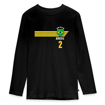 Brazil Brazilian Seleção Football Fan Jersey - Teenager Premium Organic Long Sleeve Shirt - black - Front - AI Model Kid Female (0cm)
