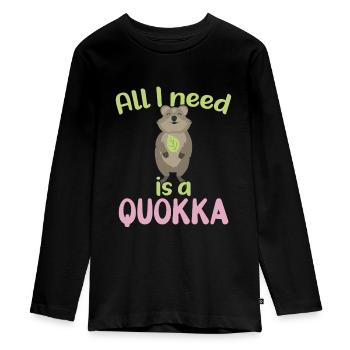 All I need is a Quokka / Grinsendes Quokka - Teenager Premium Bio Langarmshirt - Schwarz - Vorne - AI Model Kid Female (0cm)