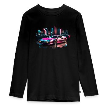 Retro Synthwave Sports Car - Teenager Premium Organic Long Sleeve Shirt - black - Front - AI Model Kid Female (0cm)