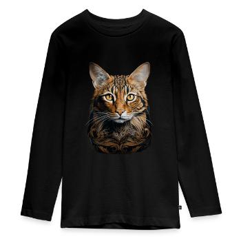 Chat du Bengale - T-shirt manches longues Premium Ado - noir - Devant - AI Model Kid Female (0cm)