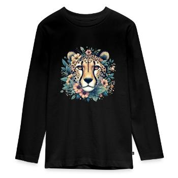Guépard Fleurs de guépard - T-shirt manches longues Premium Ado - noir - Devant - AI Model Kid Female (0cm)
