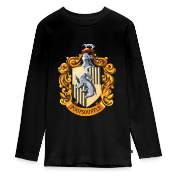 Harry Potter Emblem Hufflepuff Painting - Teenager Premium Organic Long Sleeve Shirt - black - Front - AI Model Kid Female (0cm)